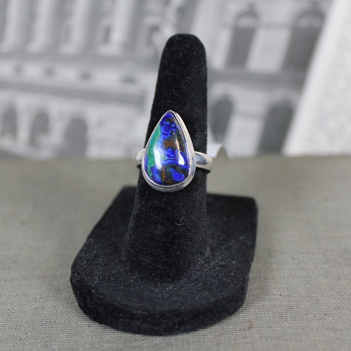 Azurite Chrysocolla Teardrop Ring (Size 7)