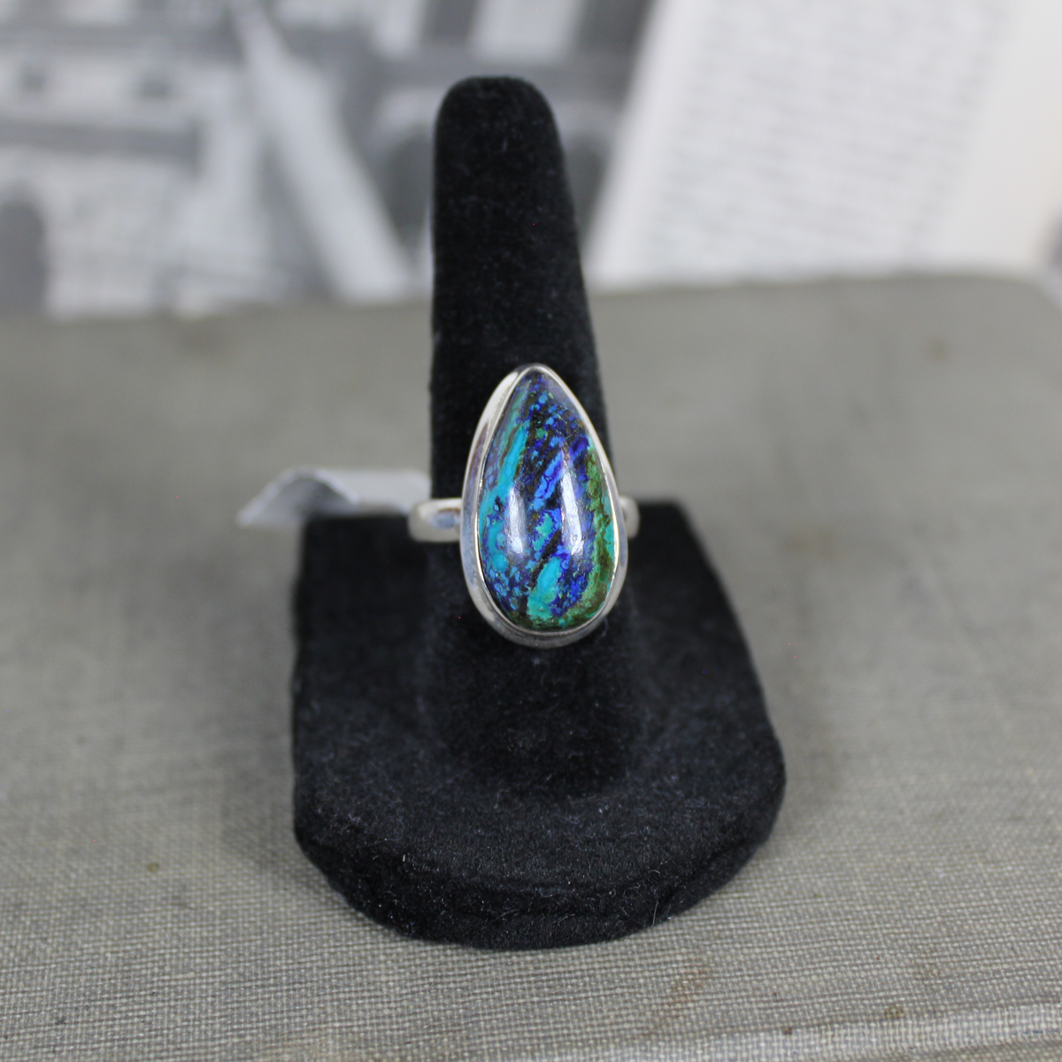 Azurite Chrysocolla Teardrop Ring (Size 7)