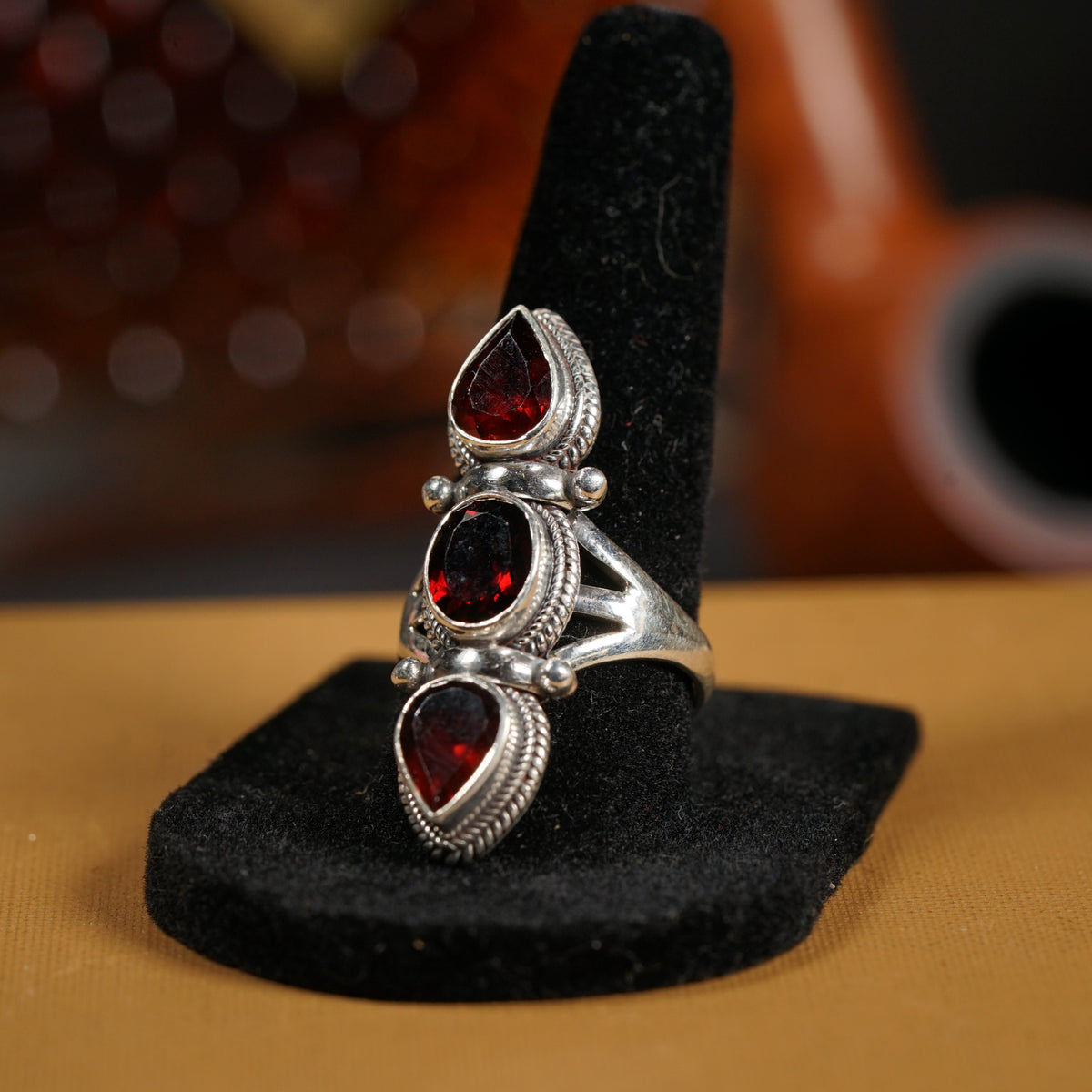 3-Stone Ring - Garnet (Size 7.5)