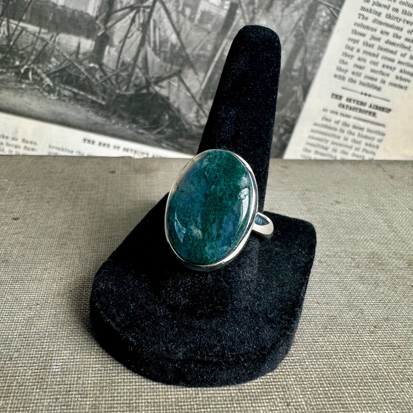 Natural Moss Agate Ring (Size 8)