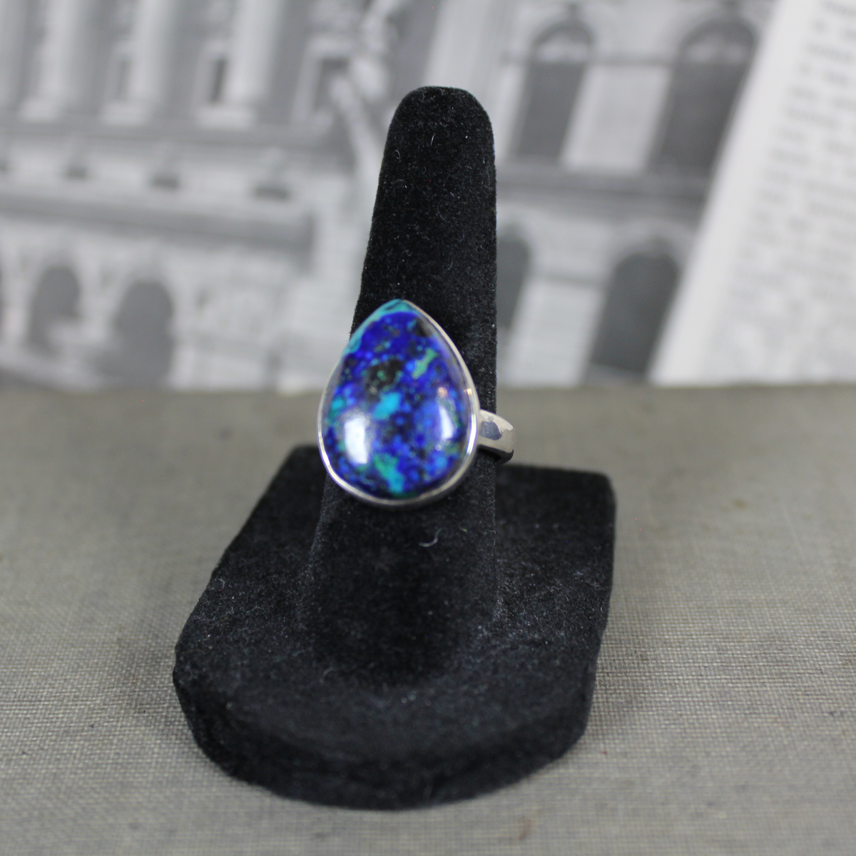 Azurite Chrysocolla Teardrop Ring (Size 6)